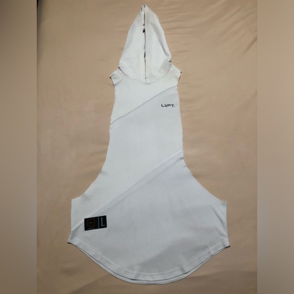 Live Fit Apparel Two Panel White Sleeveless Hoodie - Picture 1 of 3